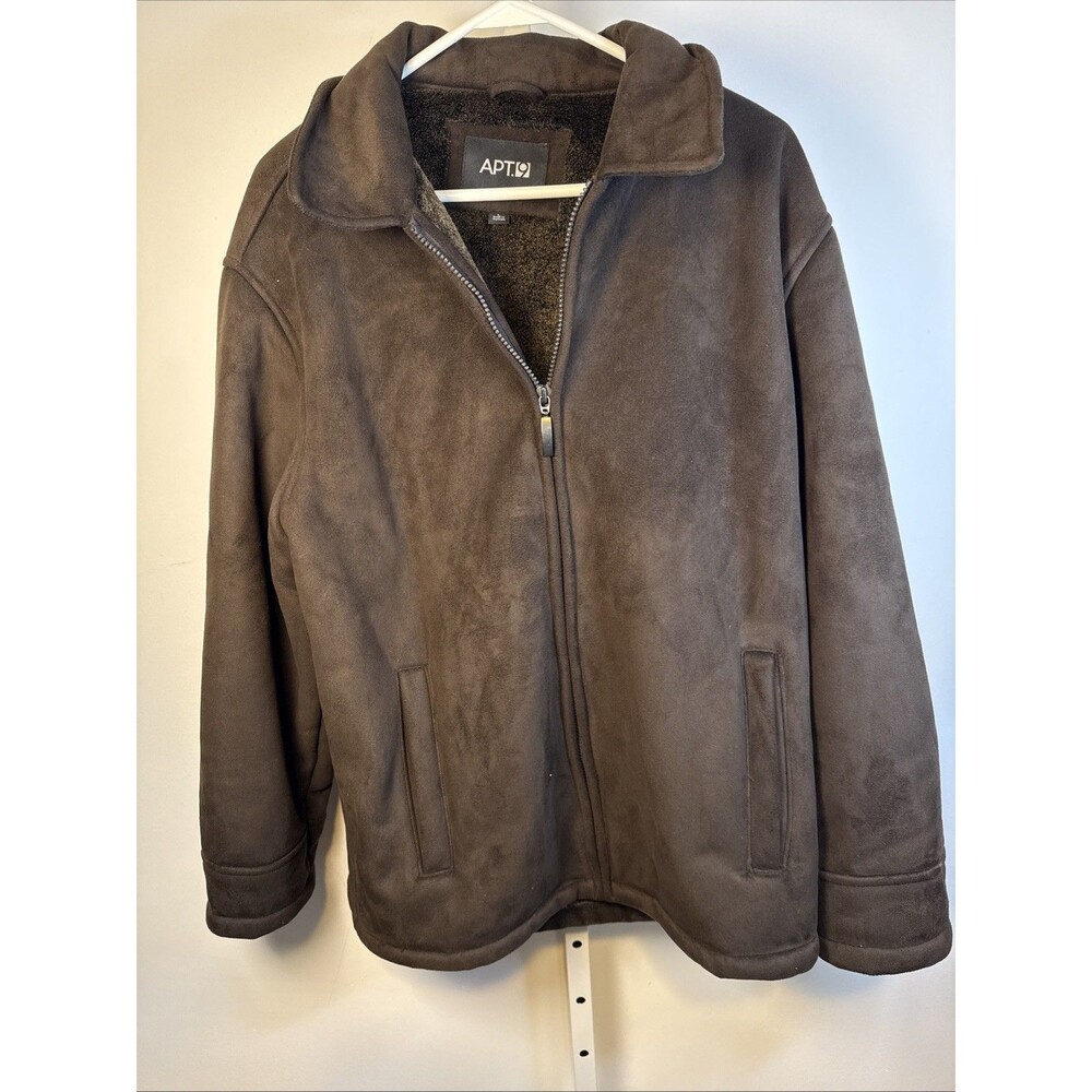 Apt. 9 Brown Suede Look Jacket Size L  Men’s Excellent Condition Faux Fur Lining